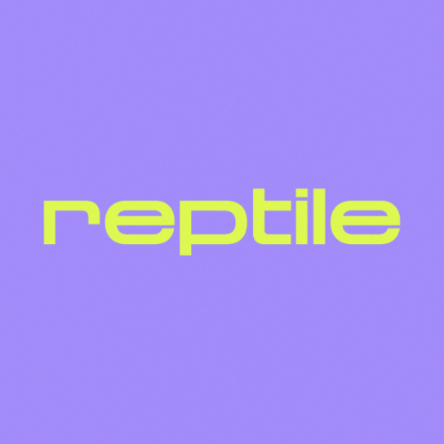 Purple background with green lettering saying "reptile"