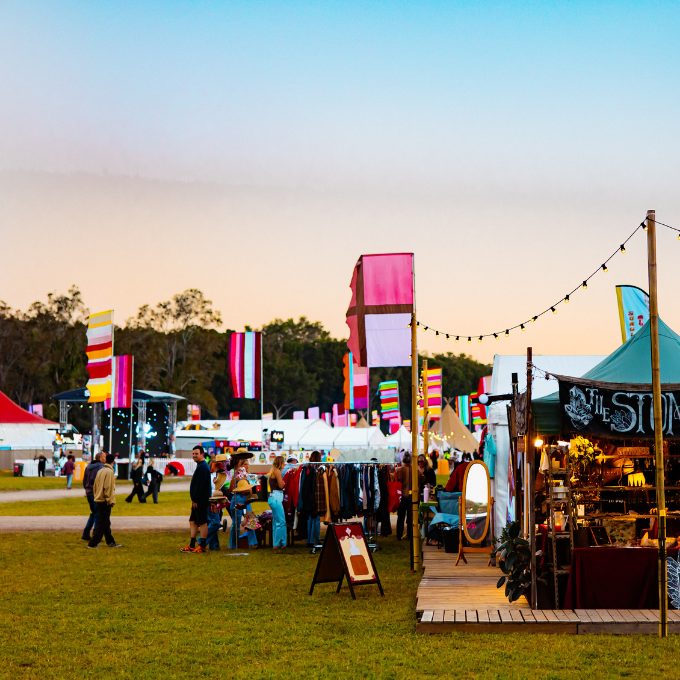 The markets at Splendour at sunset.
