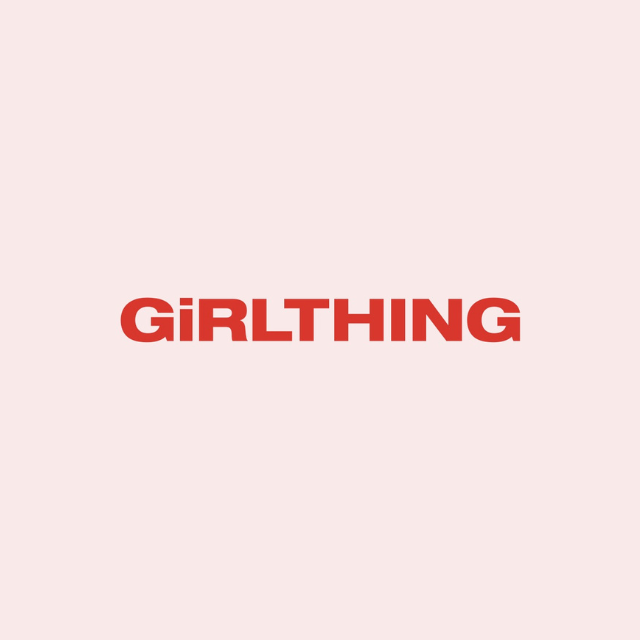 Red text on a pink background reading "GiRLTHING"